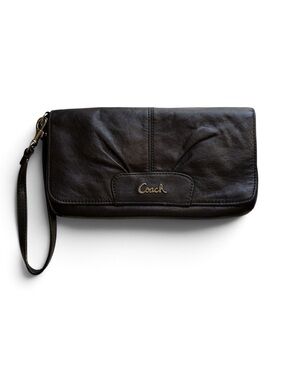 Coach Black Leather Wristlet Clutch